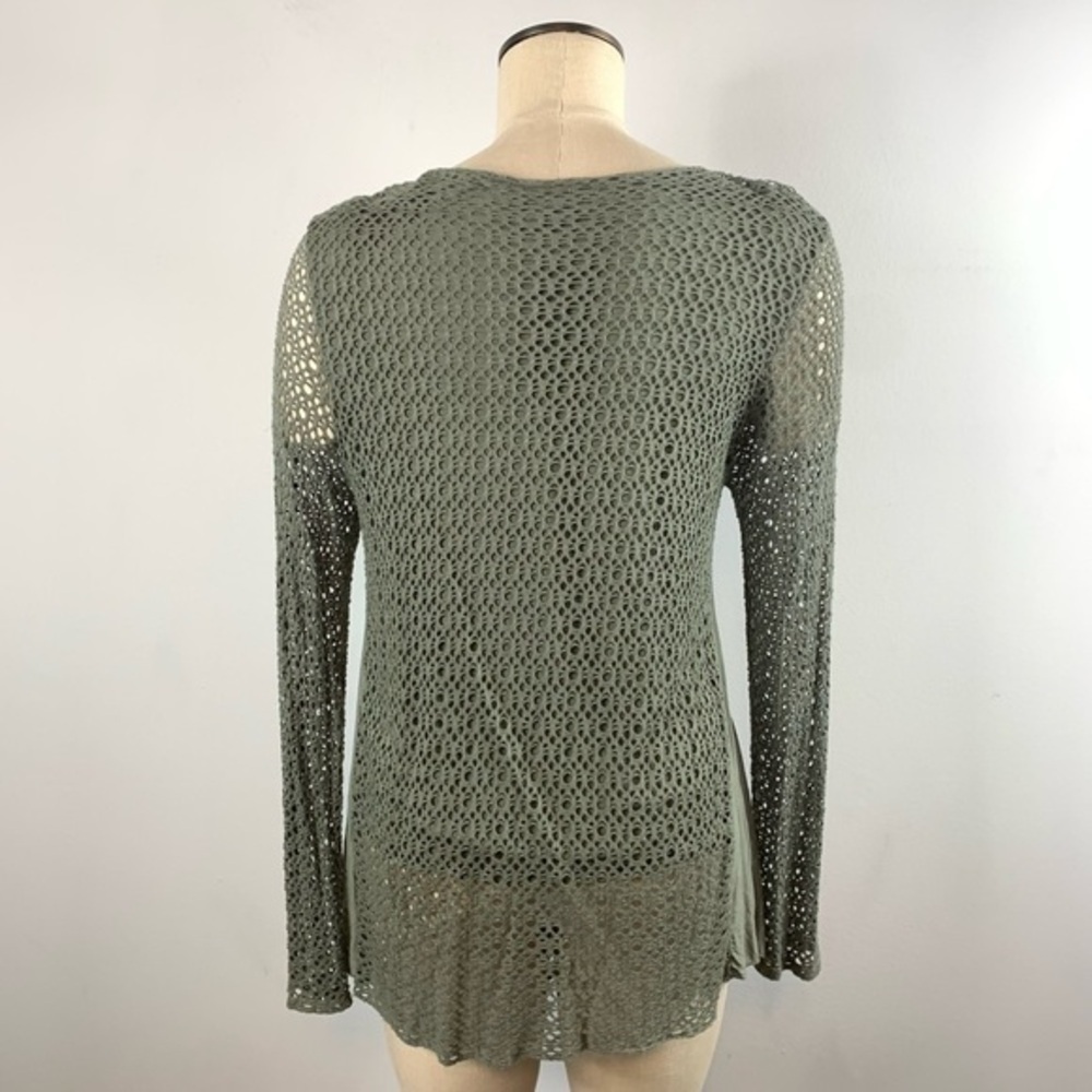 Pala D'Oro Olive Green Crocheted Open Knit Layered Boho Long Sleeve Top S/M - Picture 8 of 8